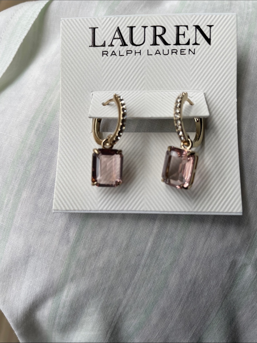 Lauren Ralph Lauren Gold-Tone Hoop Earrings with Blush Crystal Drops - Picture 3 of 3